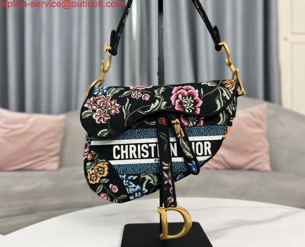 Dior M0455 Saddle Bag With Strap Black Cross-Stitch Embroidery