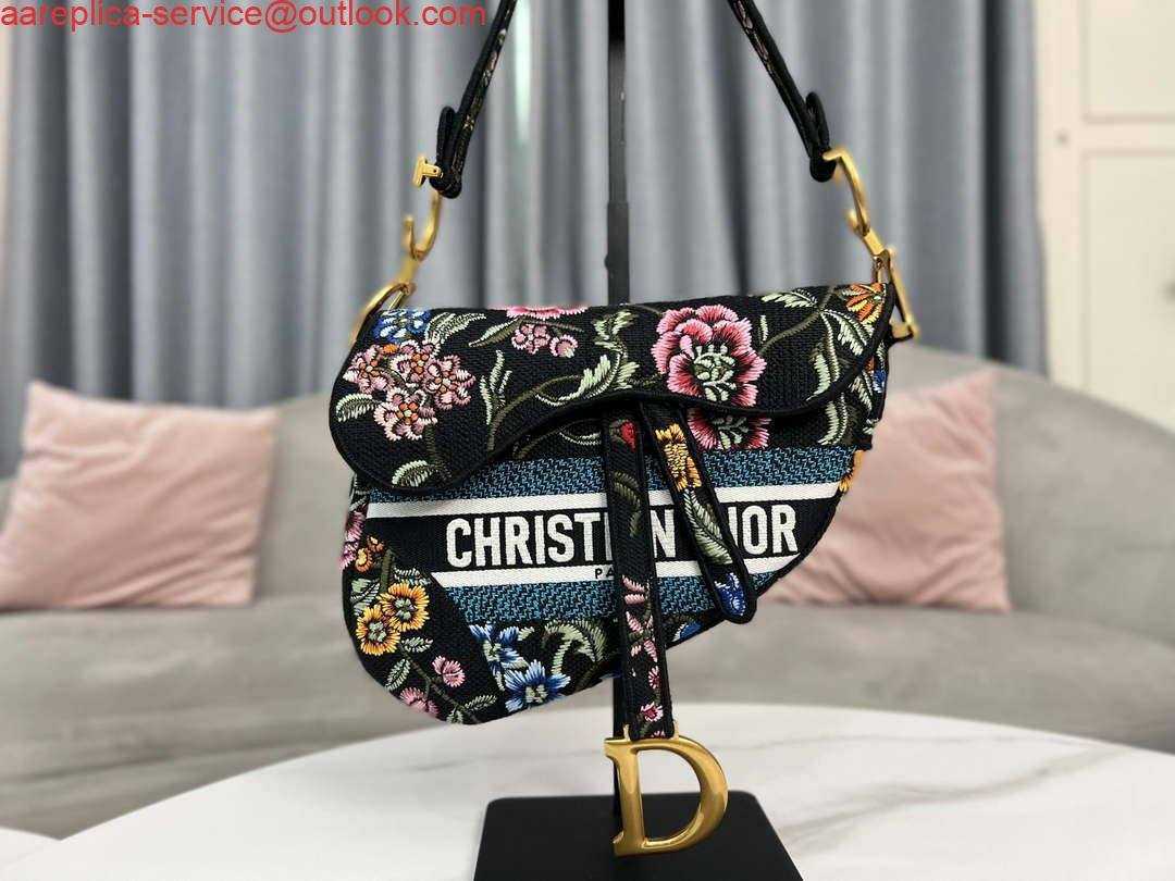 Dior M0455 Saddle Bag With Strap Black Cross-Stitch Embroidery