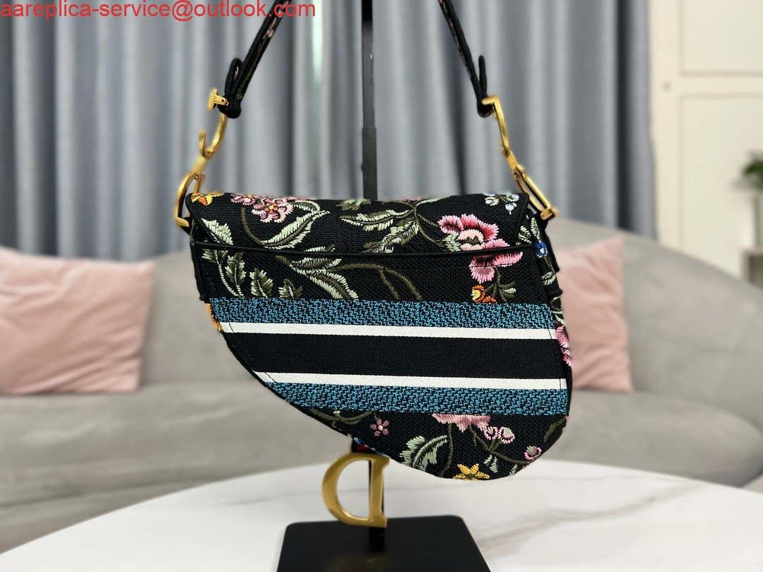 Dior M0455 Saddle Bag With Strap Black Cross-Stitch Embroidery
