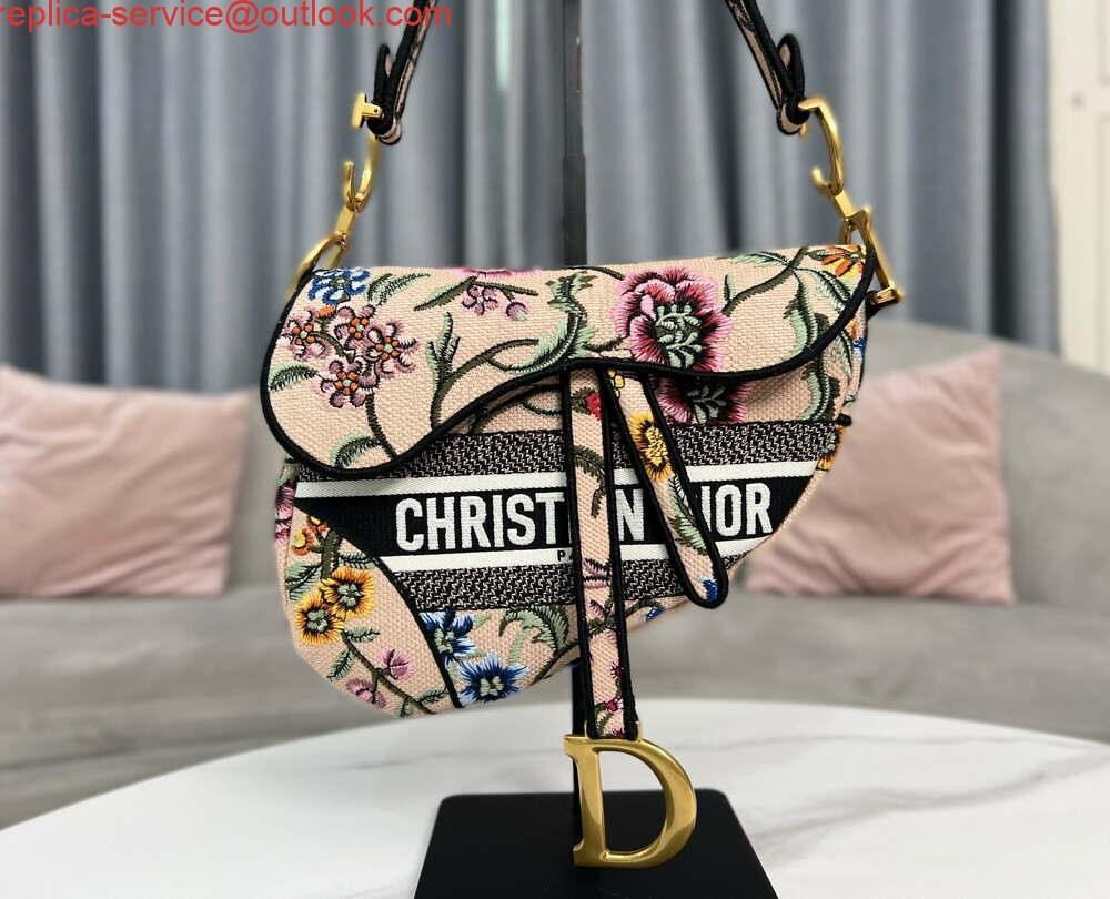 Dior M0455 Saddle Bag With Strap Pink Cross-Stitch Embroidery