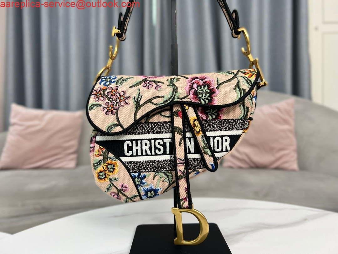 Dior M0455 Saddle Bag With Strap Pink Cross-Stitch Embroidery