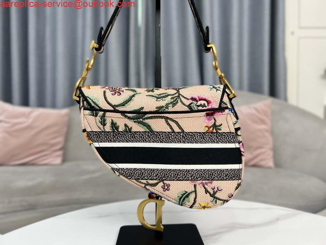 Dior M0455 Saddle Bag With Strap Pink Cross-Stitch Embroidery