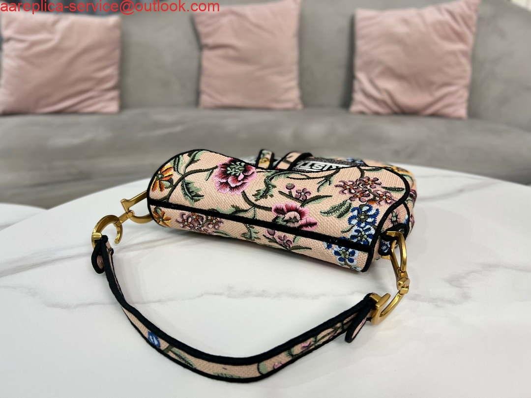 Dior M0455 Saddle Bag With Strap Pink Cross-Stitch Embroidery