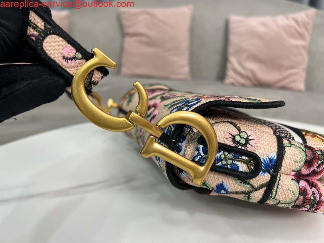Dior M0455 Saddle Bag With Strap Pink Cross-Stitch Embroidery