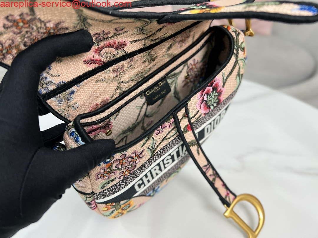 Dior M0455 Saddle Bag With Strap Pink Cross-Stitch Embroidery