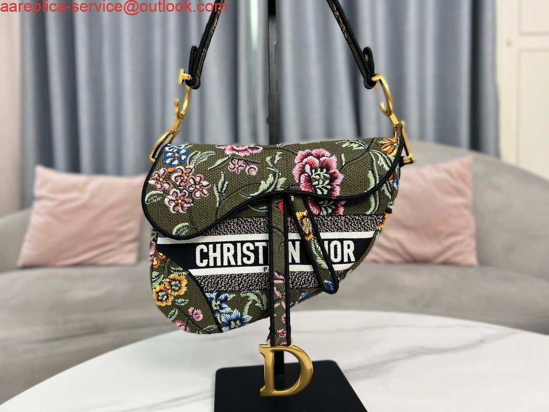 Dior M0455 Saddle Bag With Strap Green Cross-Stitch Embroidery