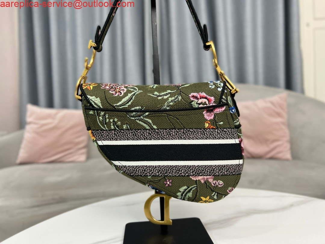 Dior M0455 Saddle Bag With Strap Green Cross-Stitch Embroidery