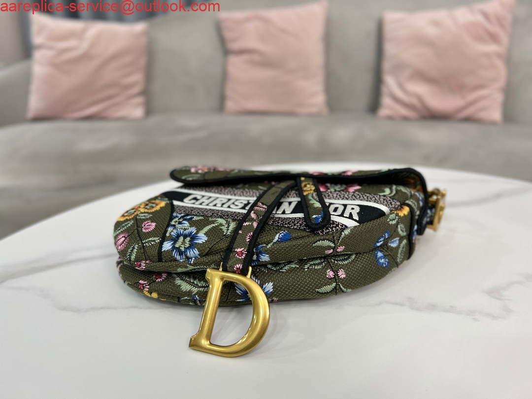 Dior M0455 Saddle Bag With Strap Green Cross-Stitch Embroidery