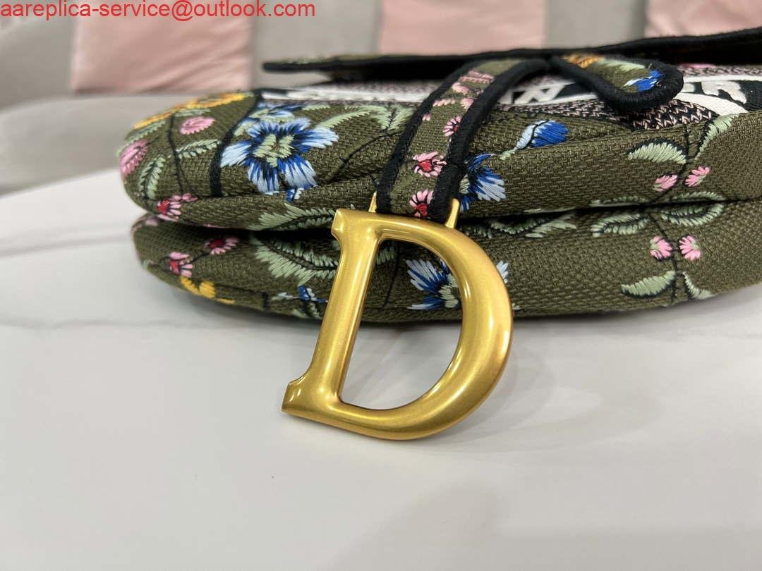 Dior M0455 Saddle Bag With Strap Green Cross-Stitch Embroidery