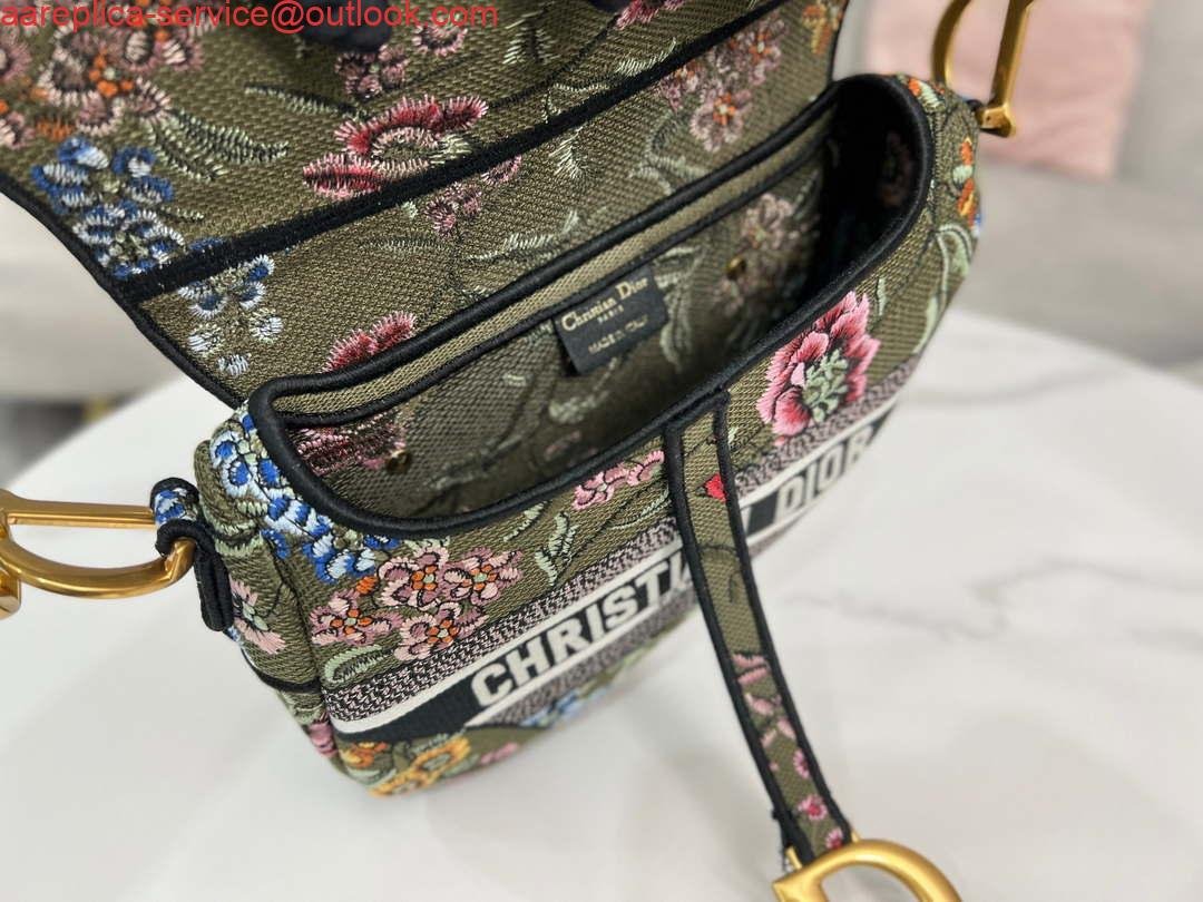 Dior M0455 Saddle Bag With Strap Green Cross-Stitch Embroidery