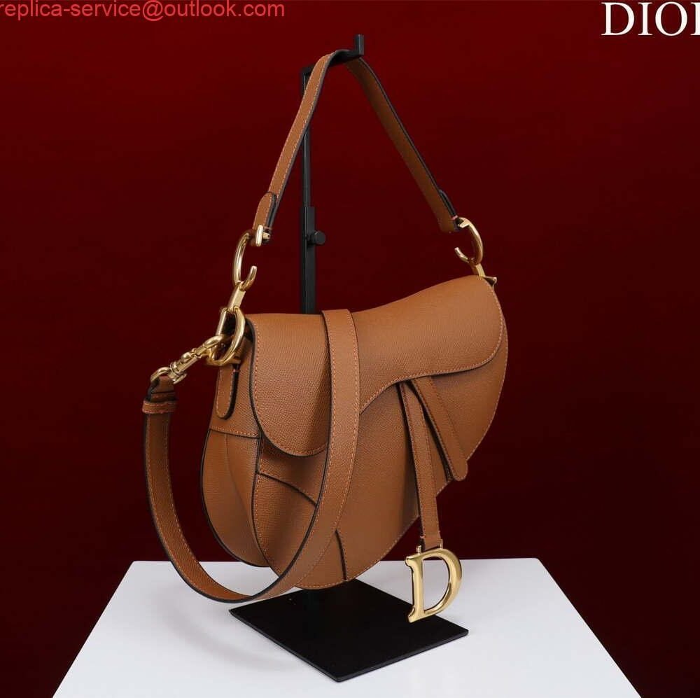 Dior M0455 Saddle Bag With Strap Brown Grained Calfskin