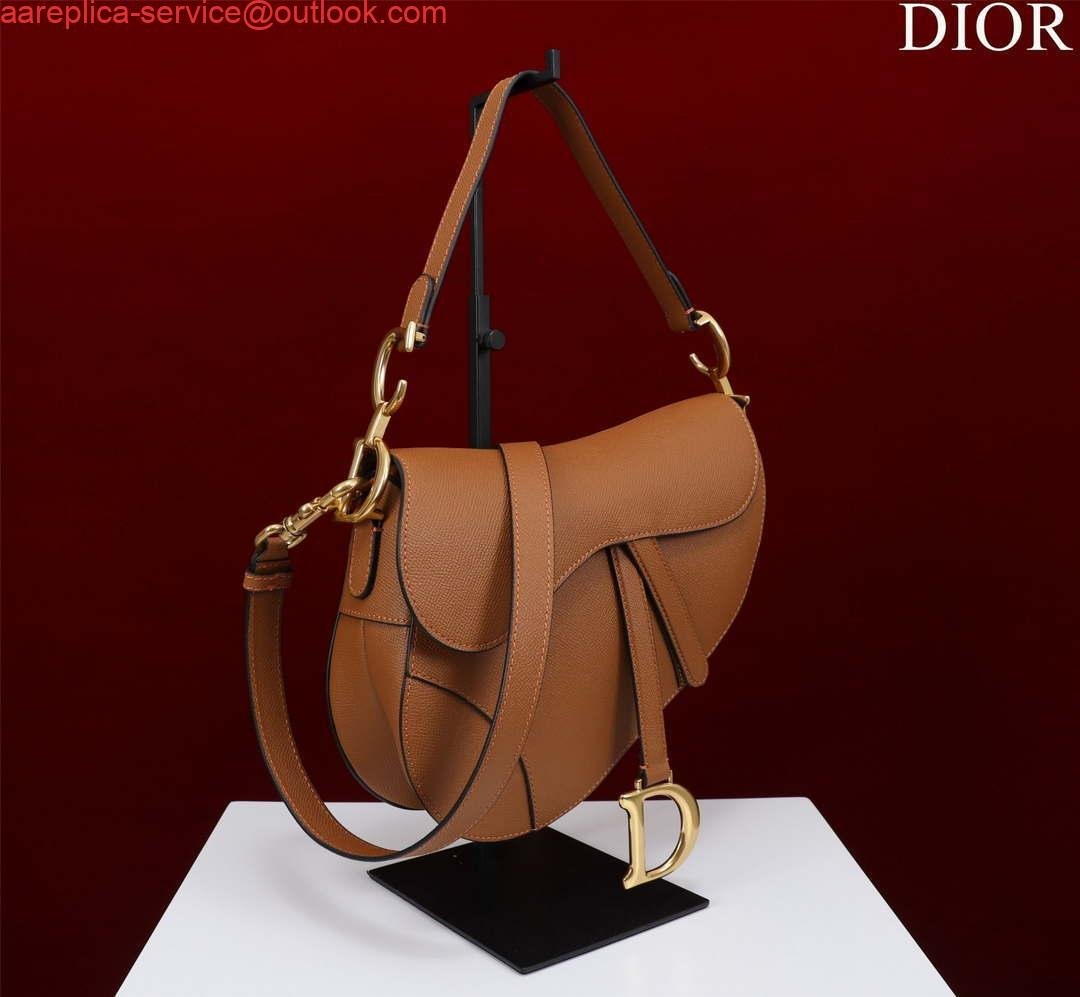 Dior M0455 Saddle Bag With Strap Brown Grained Calfskin