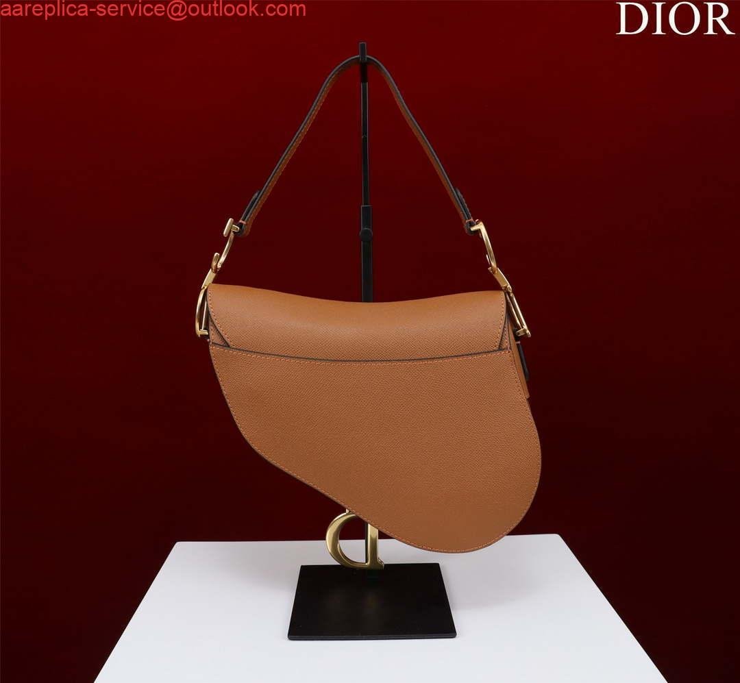 Dior M0455 Saddle Bag With Strap Brown Grained Calfskin