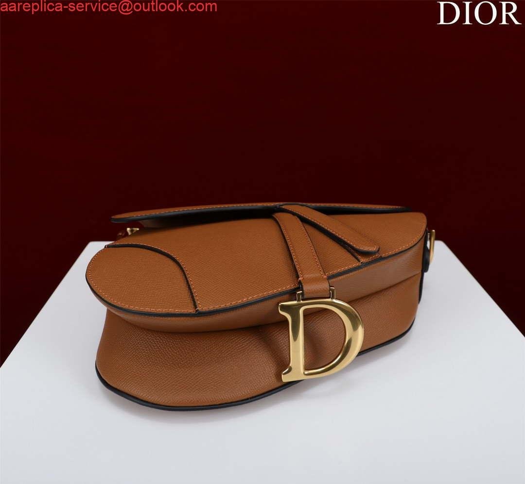 Dior M0455 Saddle Bag With Strap Brown Grained Calfskin