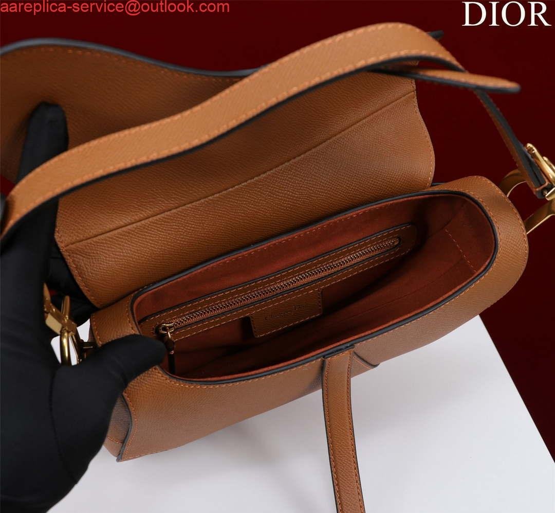 Dior M0455 Saddle Bag With Strap Brown Grained Calfskin