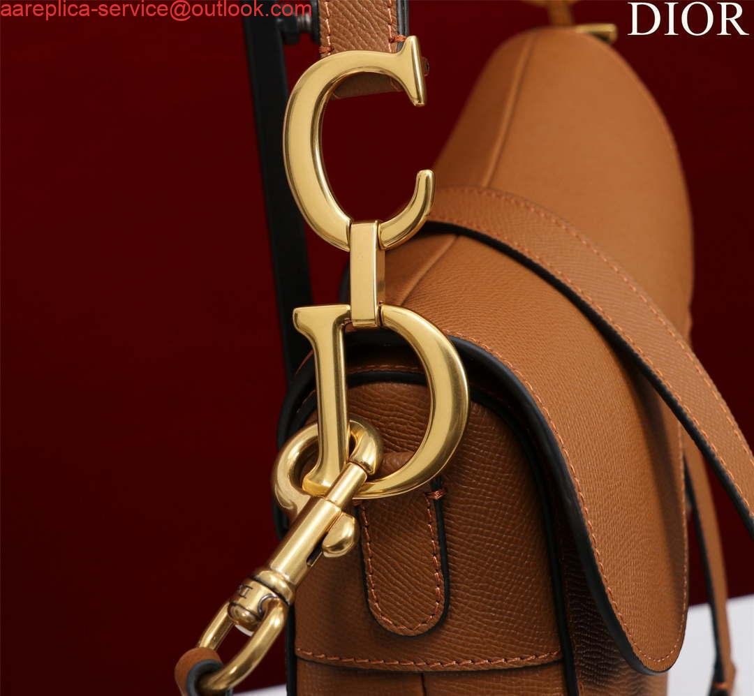 Dior M0455 Saddle Bag With Strap Brown Grained Calfskin
