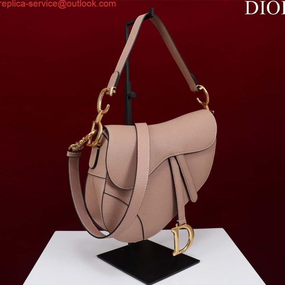 Dior M0455 Saddle Bag With Strap Pink Grained Calfskin