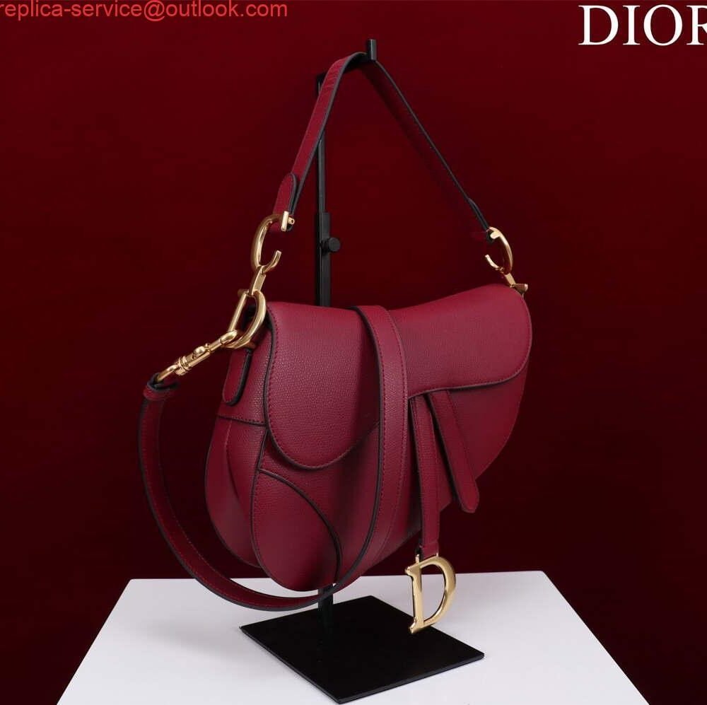 Replica Dior M0455 Saddle Bag With Strap Wine Red Grained Calfskin