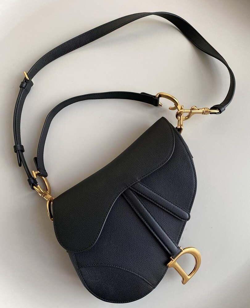 Dior M0455 Saddle Bag With Strap Black Grained Calfskin