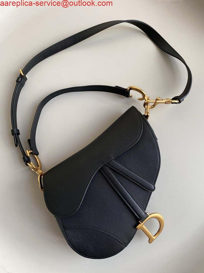 Dior M0455 Saddle Bag With Strap Black Grained Calfskin