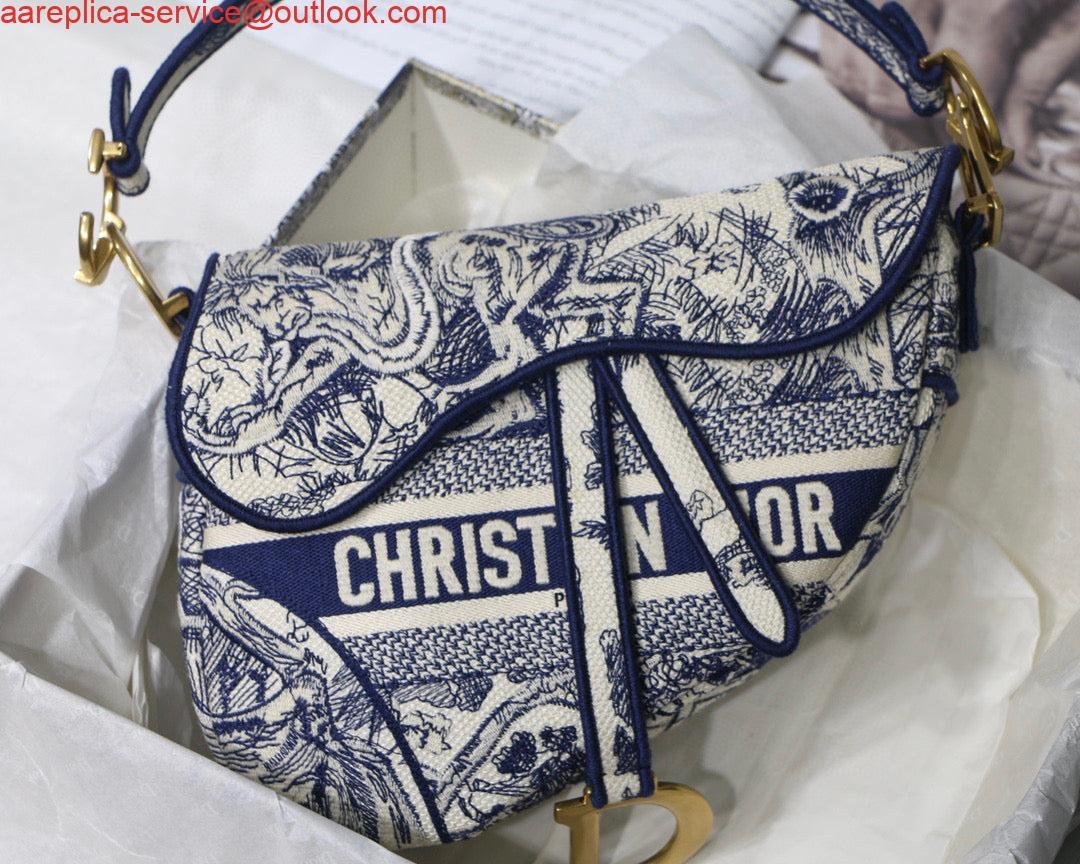 Dior Saddle Bag M0446 Blue Toile de Jouy Embroidery