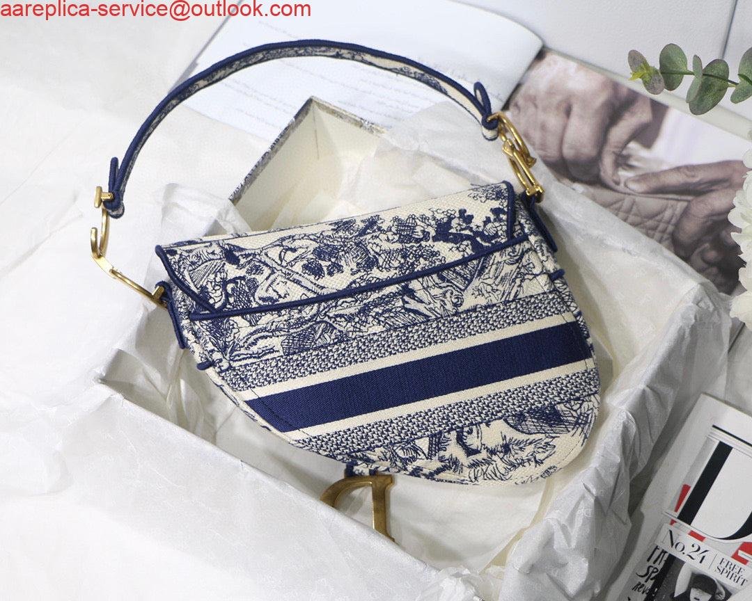 Dior Saddle Bag M0446 Blue Toile de Jouy Embroidery