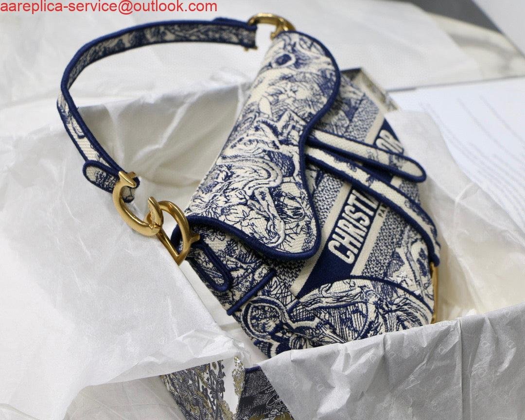 Dior Saddle Bag M0446 Blue Toile de Jouy Embroidery