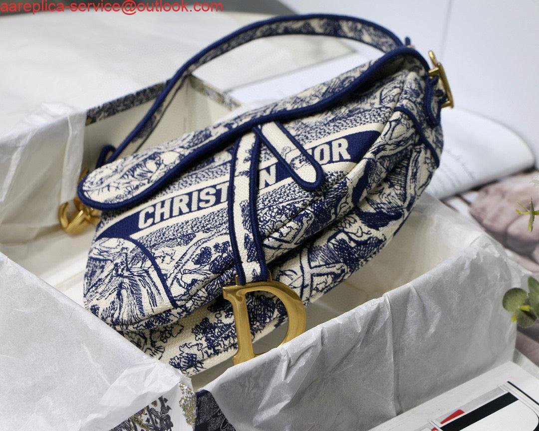 Dior Saddle Bag M0446 Blue Toile de Jouy Embroidery
