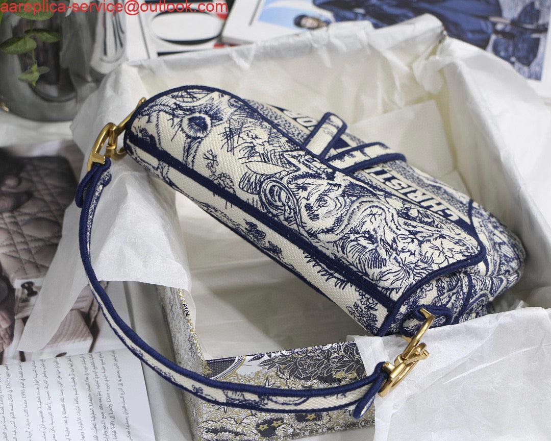 Dior Saddle Bag M0446 Blue Toile de Jouy Embroidery