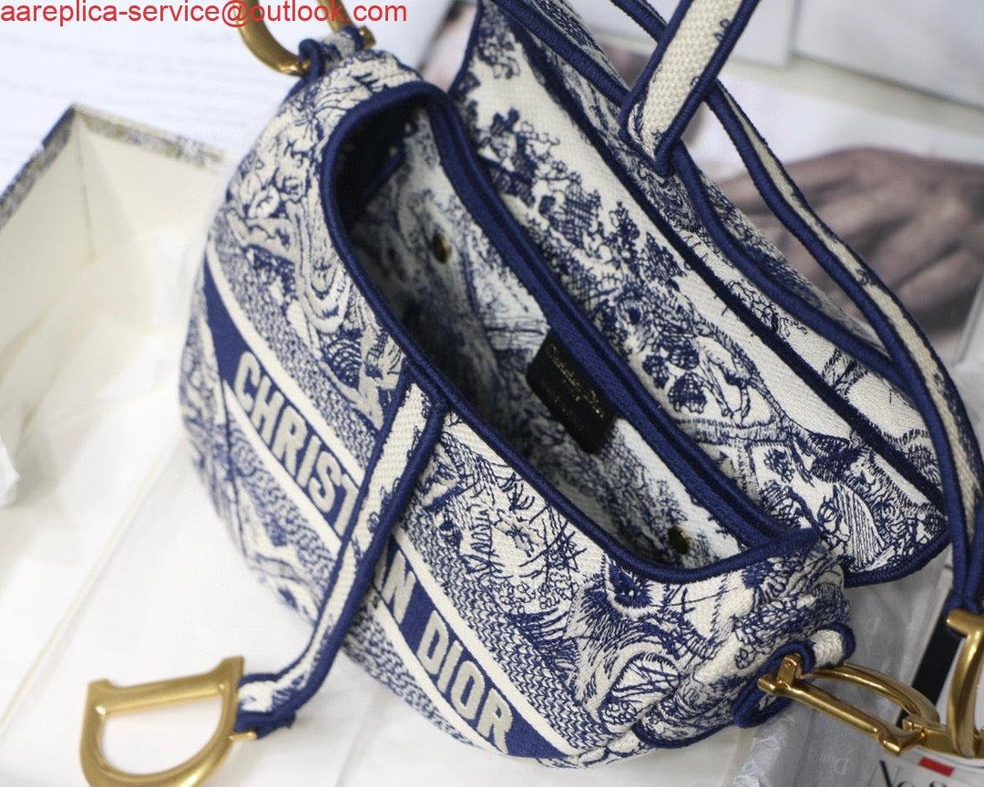 Dior Saddle Bag M0446 Blue Toile de Jouy Embroidery