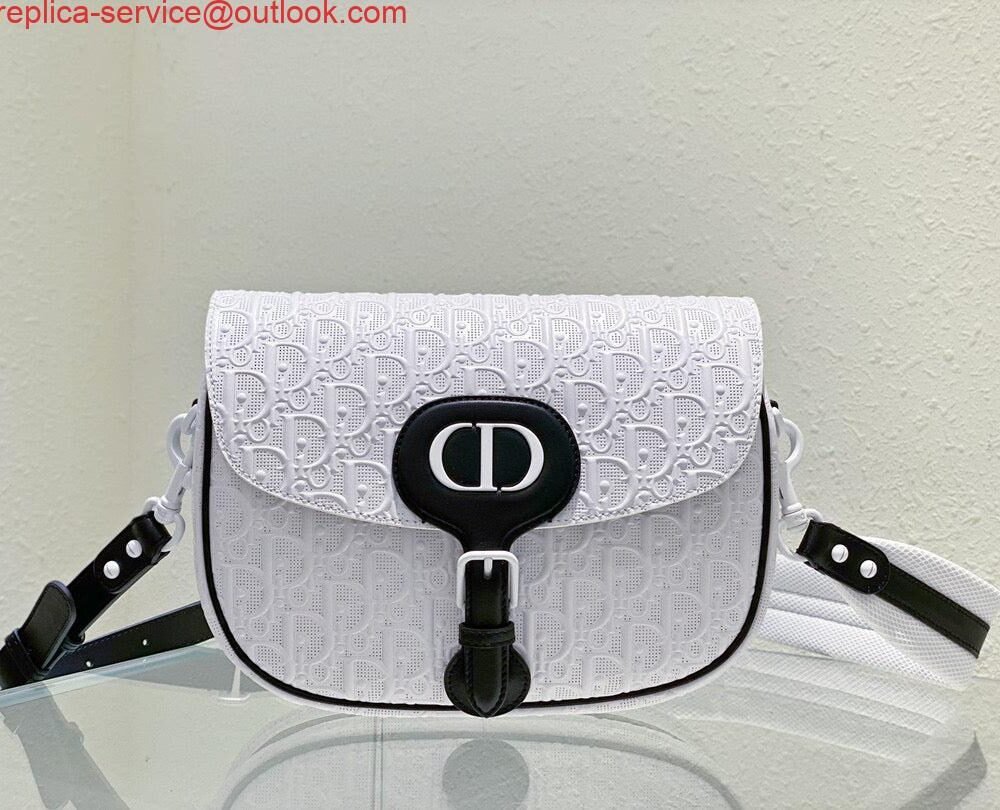 Replica Dior Bobby Bag Medium Perforated M9319 white calfskin with Dior Oblique motif