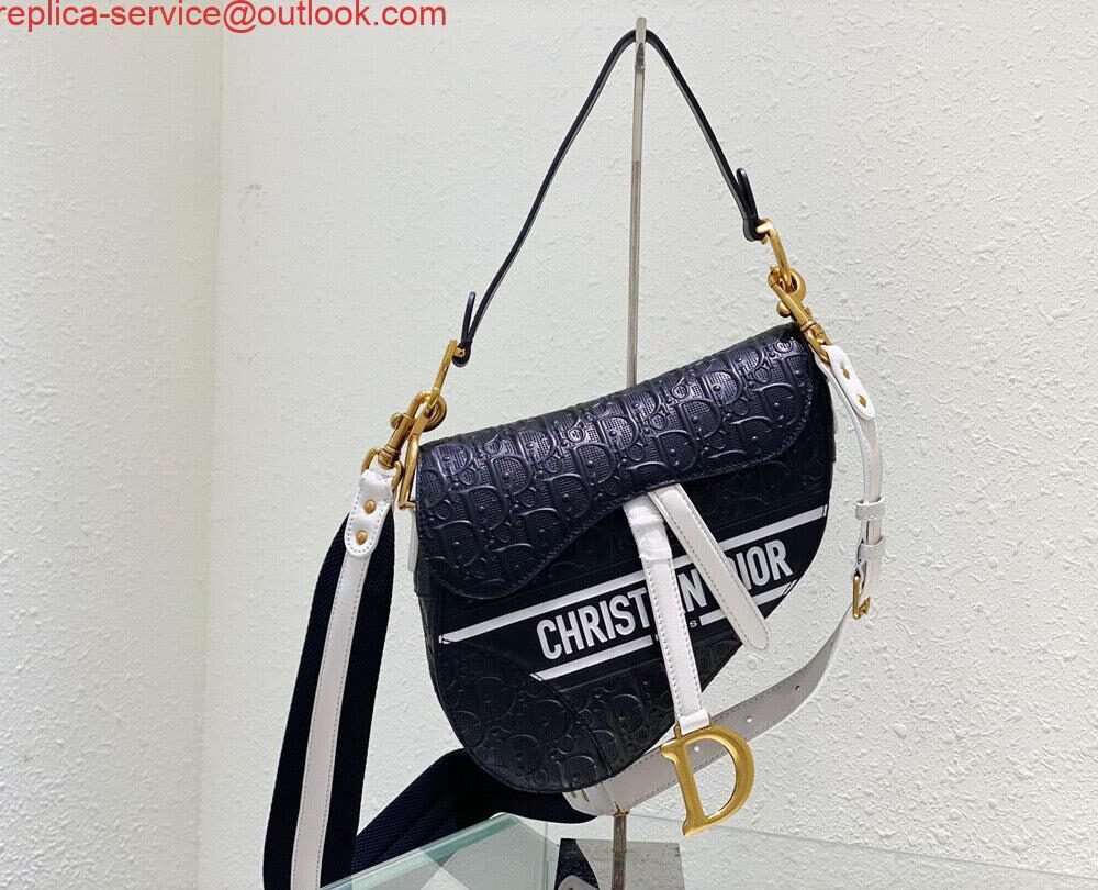 Replica Dior Saddle Bag M0446 Black Oblique Perforated and Embossed Calfskin