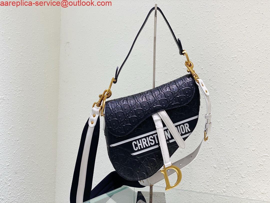 Replica Dior Saddle Bag M0446 Black Oblique Perforated and Embossed Calfskin