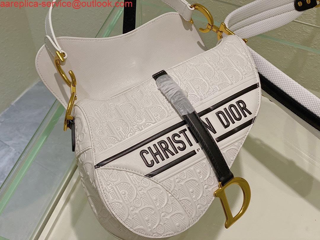 Dior Saddle Bag White and Blue Dior Oblique Perforated Calfskin M0446