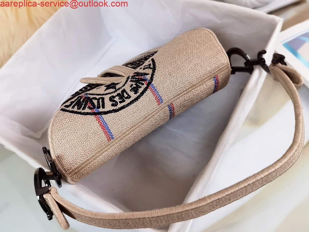 Dior Saddle Bag Beige Jute Canvas Embroidered M0446