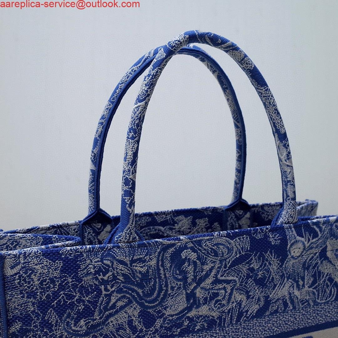Dior M1296 Book Tote Medium Neon Blue Toile de Jouy Reverse Embroidery