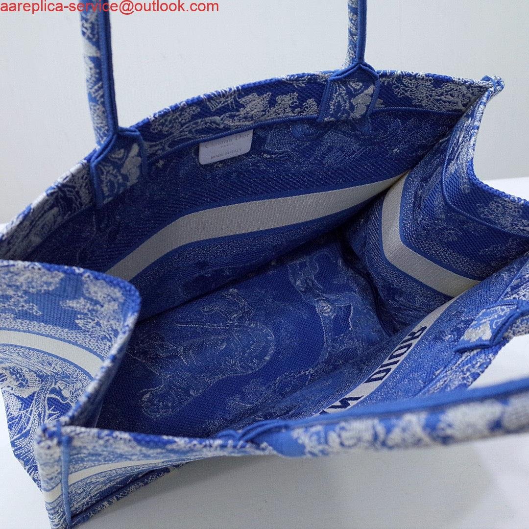 Dior M1296 Book Tote Medium Neon Blue Toile de Jouy Reverse Embroidery