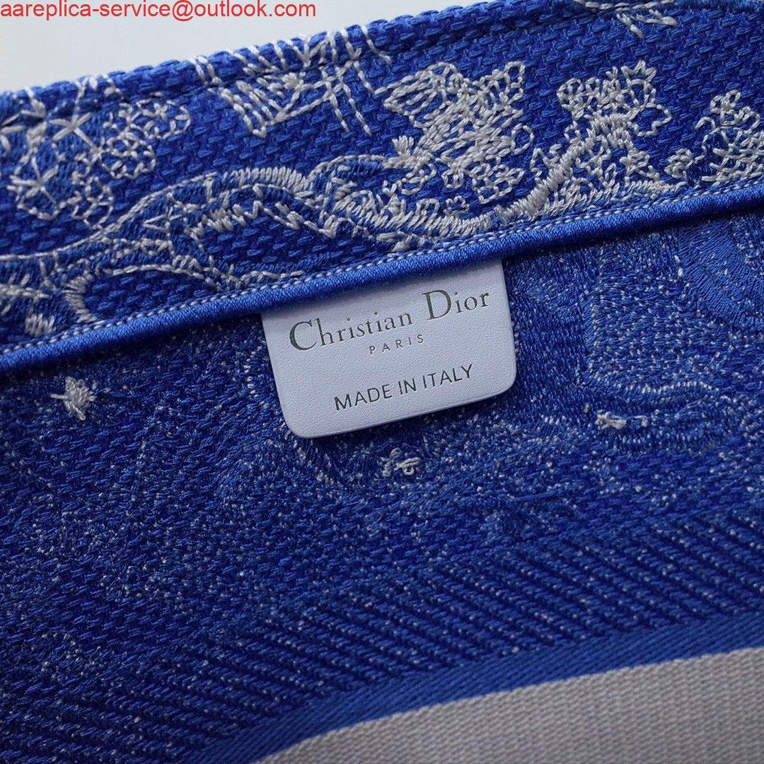 Dior M1296 Book Tote Medium Neon Blue Toile de Jouy Reverse Embroidery