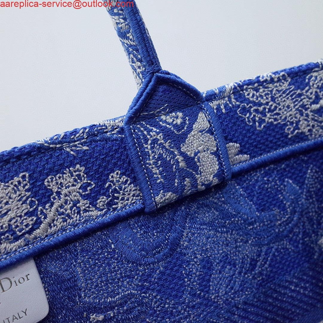 Dior M1296 Book Tote Medium Neon Blue Toile de Jouy Reverse Embroidery