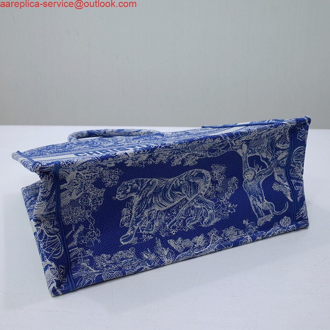 Dior M1296 Book Tote Medium Neon Blue Toile de Jouy Reverse Embroidery