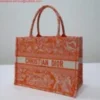 Dior M1296 Book Tote Medium Neon Orange Toile de Jouy Reverse Embroidery