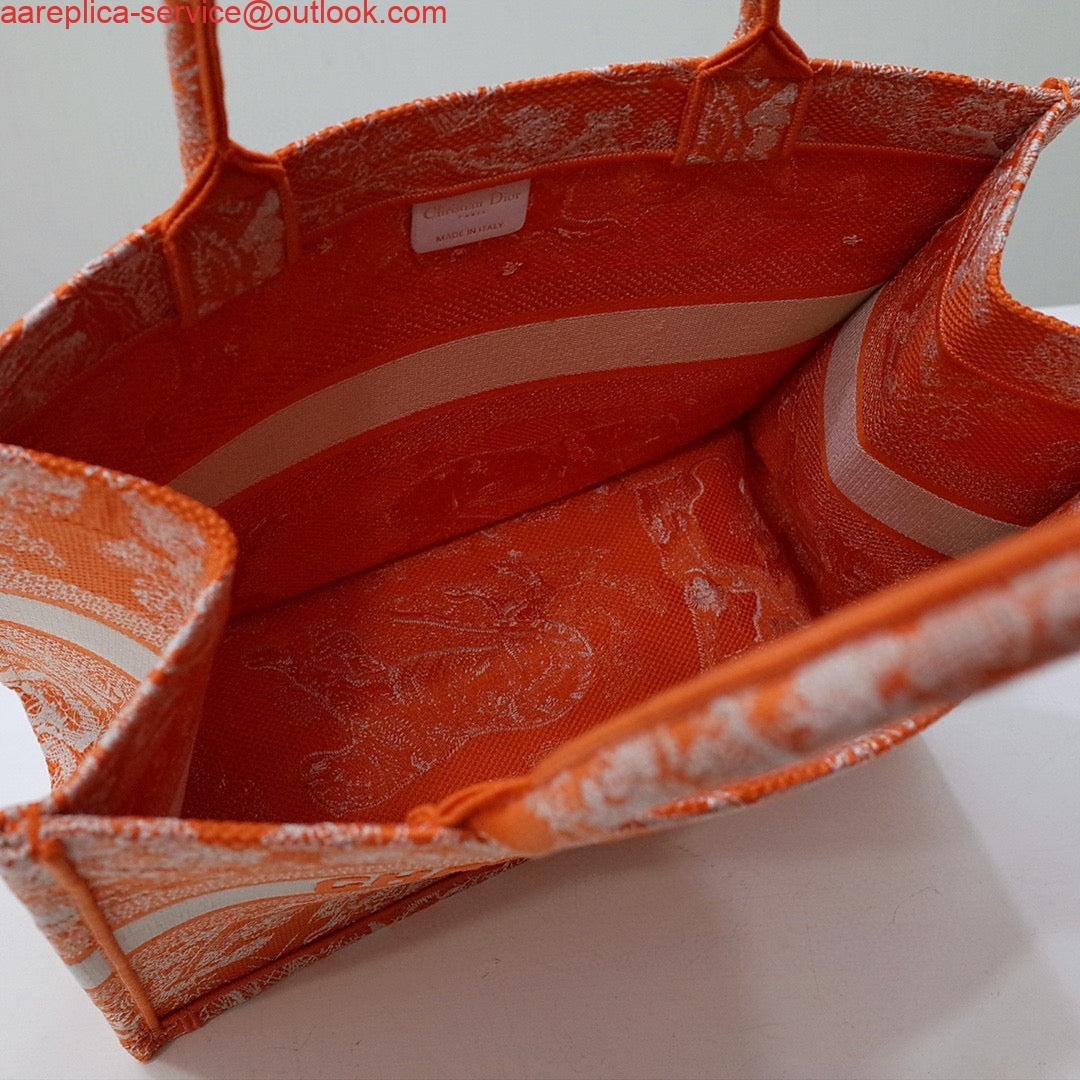 Dior M1296 Book Tote Medium Neon Orange Toile de Jouy Reverse Embroidery