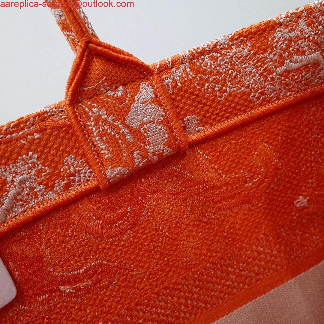 Dior M1296 Book Tote Medium Neon Orange Toile de Jouy Reverse Embroidery