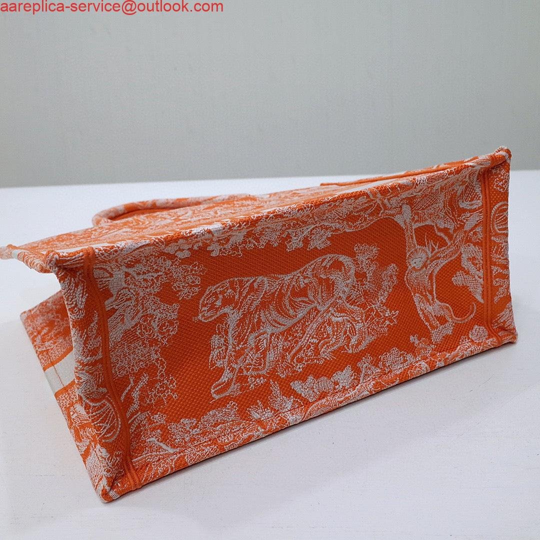 Dior M1296 Book Tote Medium Neon Orange Toile de Jouy Reverse Embroidery
