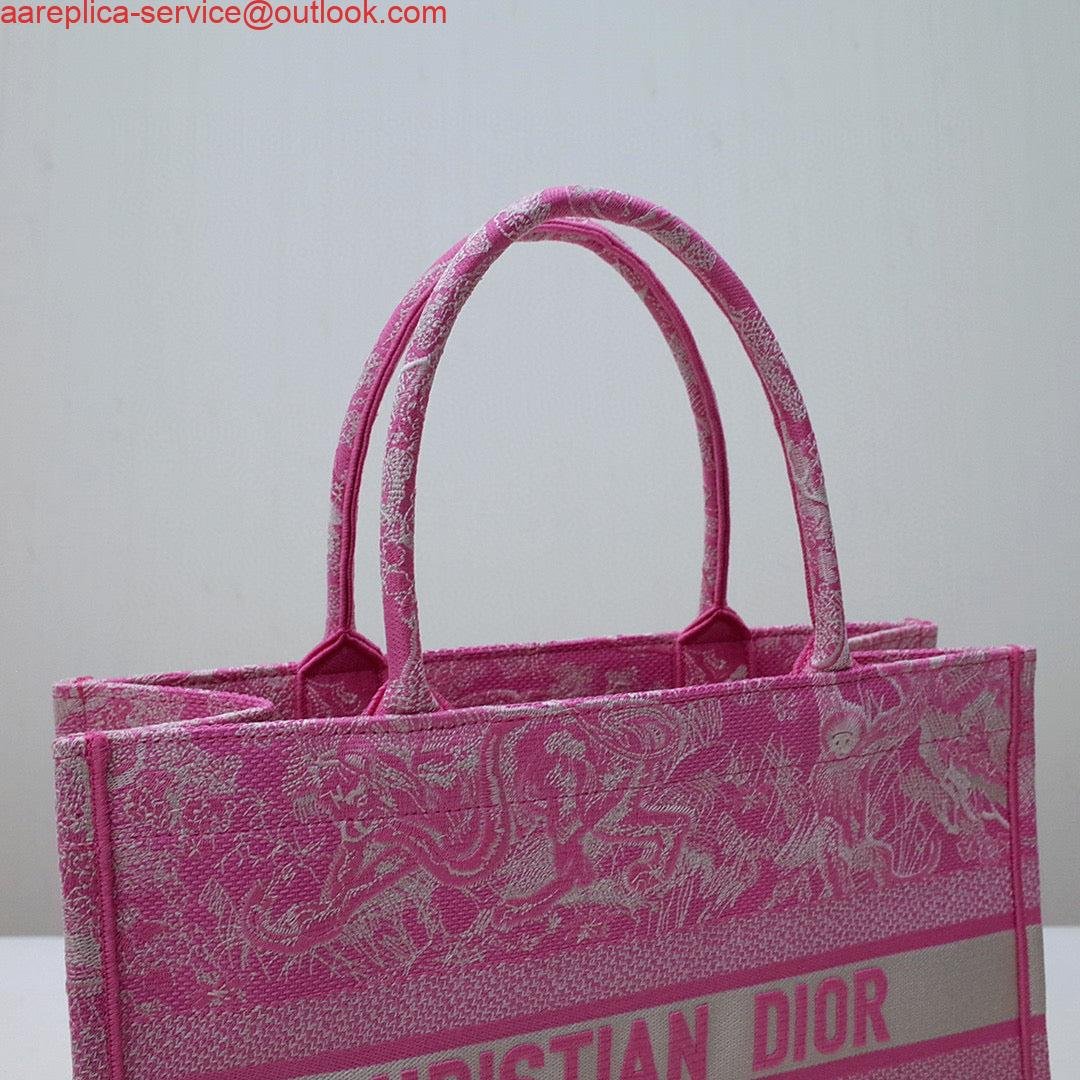 Dior M1296 Book Tote Medium Neon pink Toile de Jouy Reverse Embroidery