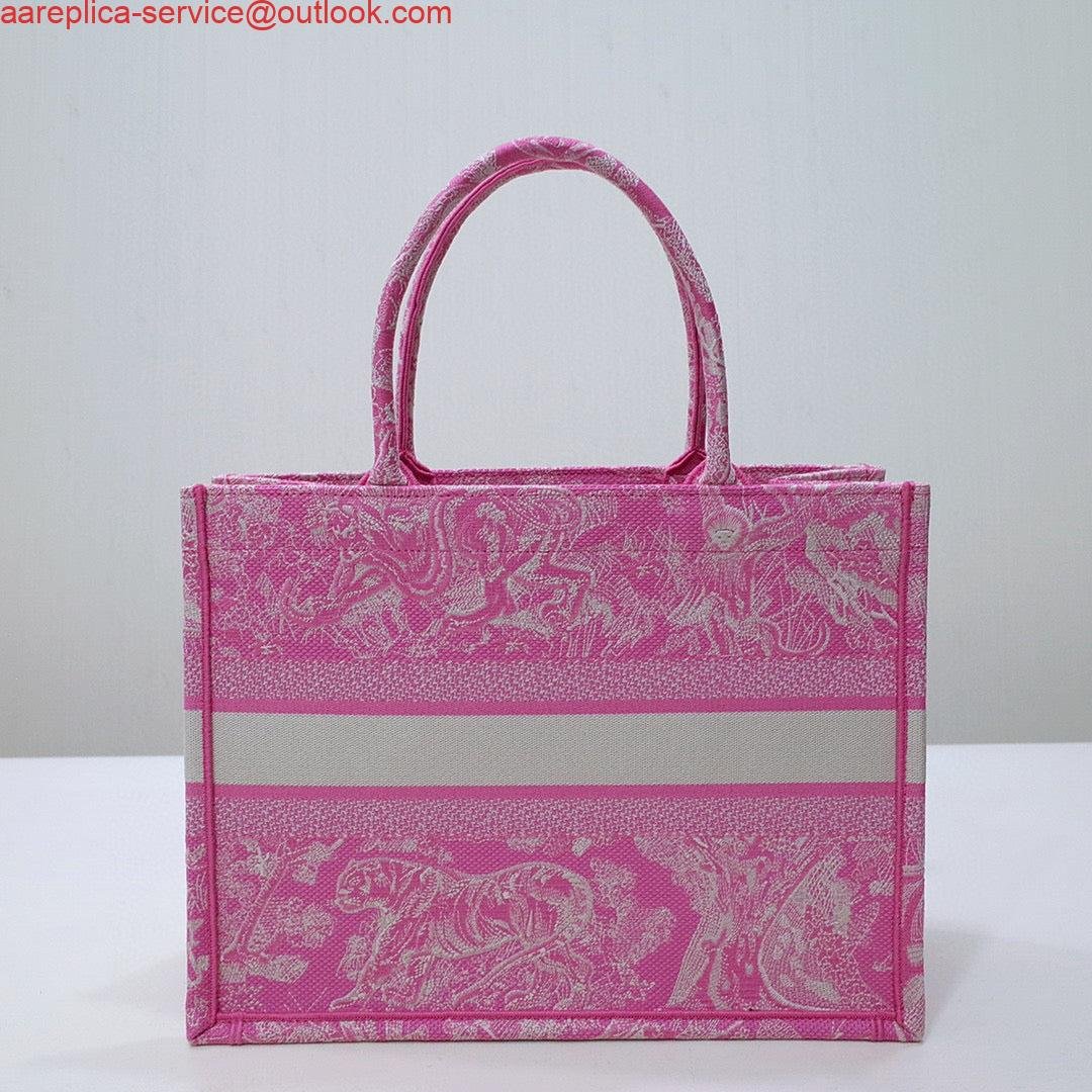Dior M1296 Book Tote Medium Neon pink Toile de Jouy Reverse Embroidery