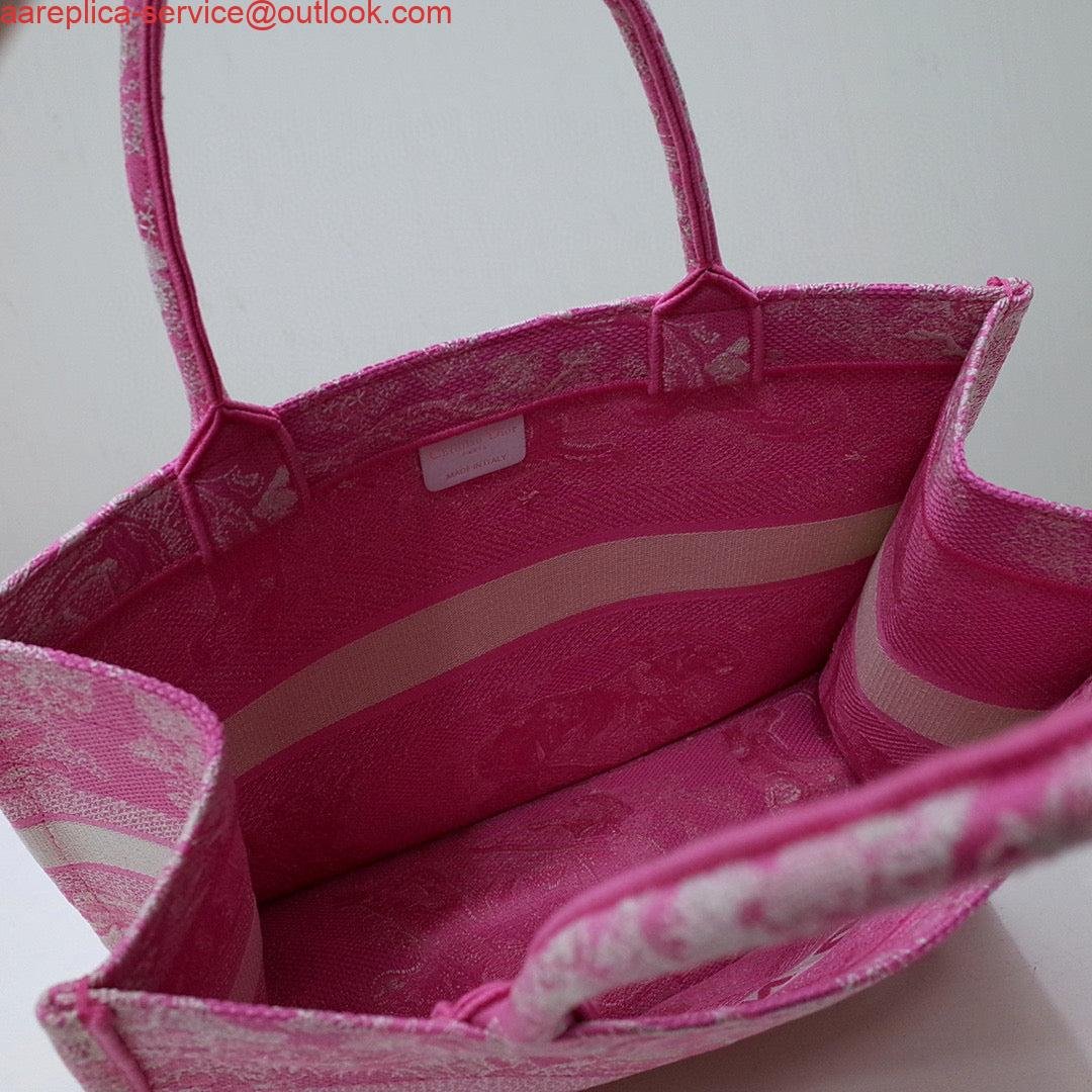 Dior M1296 Book Tote Medium Neon pink Toile de Jouy Reverse Embroidery