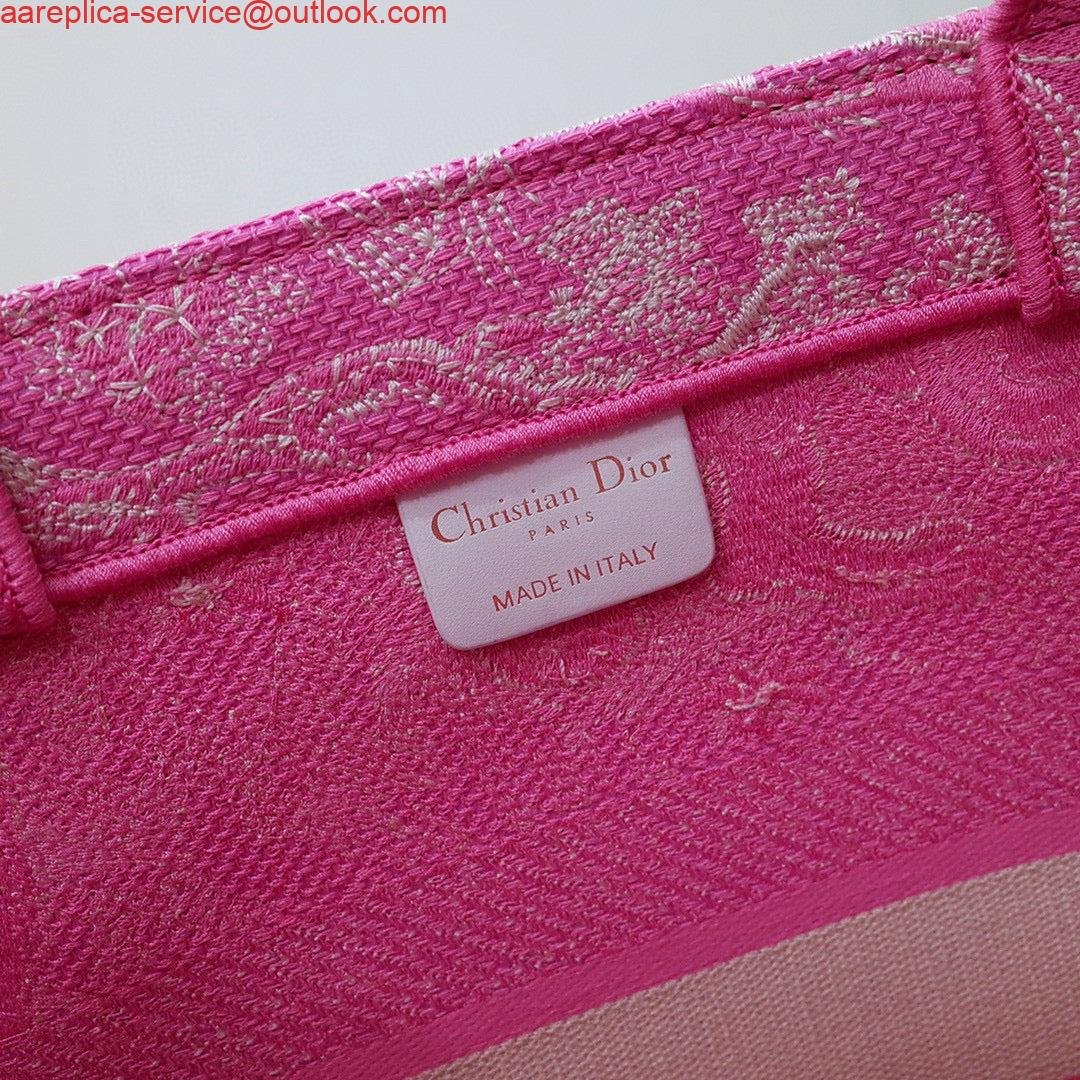 Dior M1296 Book Tote Medium Neon pink Toile de Jouy Reverse Embroidery