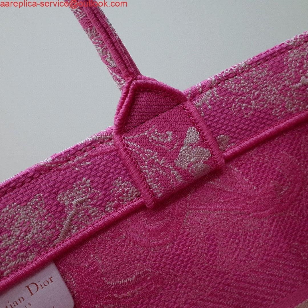Dior M1296 Book Tote Medium Neon pink Toile de Jouy Reverse Embroidery