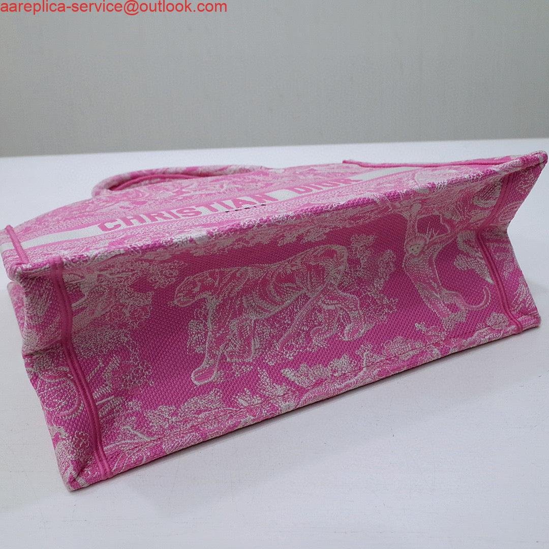 Dior M1296 Book Tote Medium Neon pink Toile de Jouy Reverse Embroidery